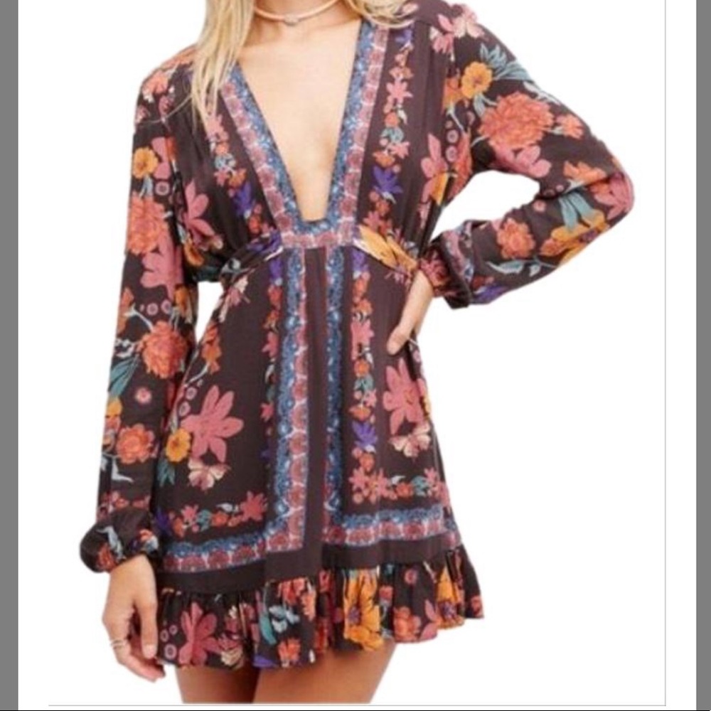 NWOT Free People Violet Hill Print Mini Dress 0